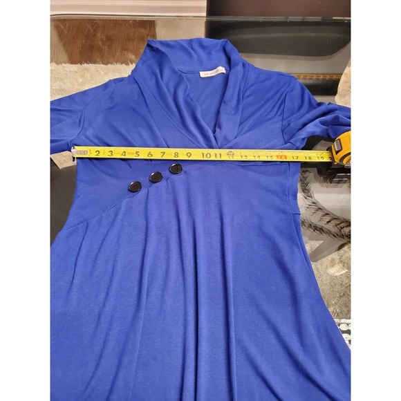 Moqivgi Women's Solid Blue Rayon V-Neck Long Sleeve Knee Length Dress Medium - Picture 8 of 10